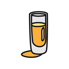 Rum glass outline icon on white background. Colored cartoon sketch graphic design. Doodle style. Hand drawn image. Party drinks concept. Freehand drawing style