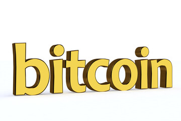 Bitcoin. 3D render text on white background.