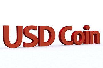 Usd coin. 3D render text on white background.