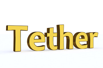 Tether. 3D render text on white background.