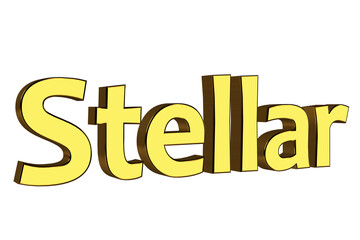 Stellar. 3D render text on white background.