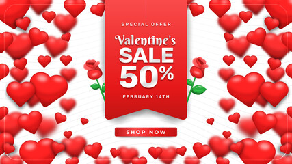 valentines day Special offer promotion on red love heart vector background