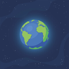 Cosmic Earth view. Eath Planet in Space with Lights. Realistic Universe. Cosmos Background. Vector illustration.