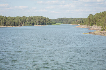 Rocky islands in the sea. Summer, sunny day Nature of Scandinavia. islands in the sea. Finland. Turku Archipelago
