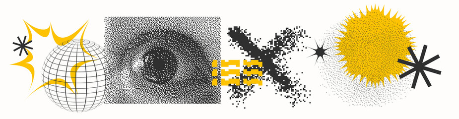 Universal trendy textured geometric bright bold shapes set