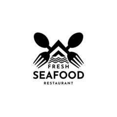 seafood restaurant logo. spoon-and-fork crab