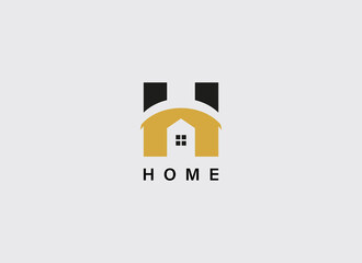 Abstract Initial Letter H House Logo. Gold and Black Geometric Shape Letter H and Home Icon isolated on White Background. Usable for Construction Architecture Building Logo Design Template Element.