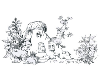 Houses of mushrooms for gnomes. Fairytale city illustration.
