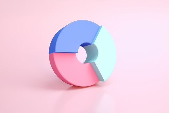 Donut chart over pink background, 3d render
