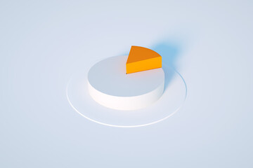 Revenue 3d rendering, orange piece of pie chart over light background - obrazy, fototapety, plakaty