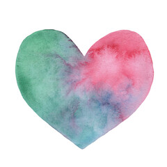 Hand drawn watercolor heart for valentine's day. Postcard isolated on white background.
