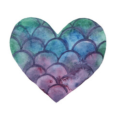 Hand drawn watercolor heart for valentine's day. Postcard isolated on white background.