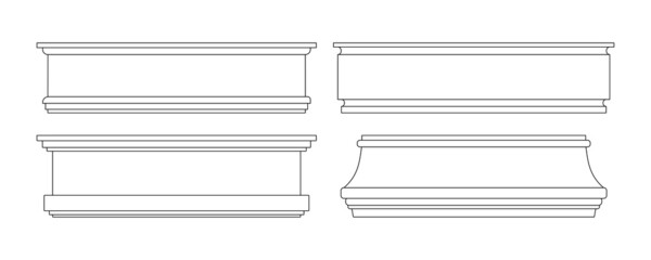 Plastic or wood baseboards line art elements set isolated on white background. Architectural elements for interior wall design. Vector linear editable illustration. Moldings various shapes collection.