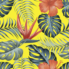 Floral seamless pattern with leaves. tropical background  