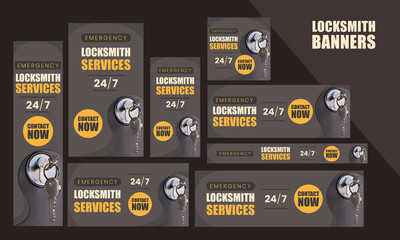 Locksmith urgency services and repairs Website banners, google ads, post and stories - obrazy, fototapety, plakaty