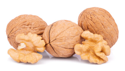 Group of walnuts isolated on white background