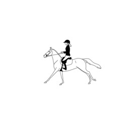 Young rider rides a pony, black and white vector image