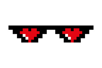 Pixel glasses with hearts isolated on white