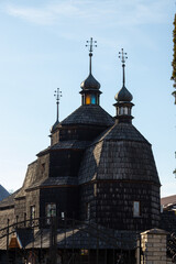 Fototapeta na wymiar The wooden church of the eighteenth century in the city of Chortkiv, Ukraine