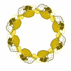 Isolated vector design colorful yellow and green vignette illustration with citrus lemons