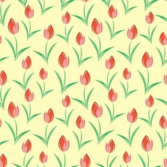 Seamless background with stylized tulips. - 480789817