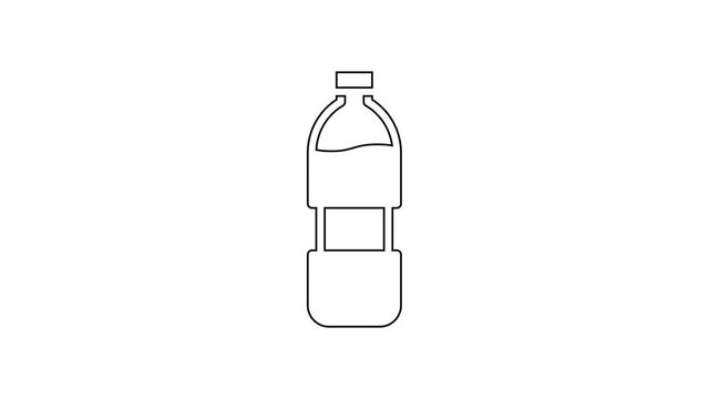 Black line Bottle of water icon isolated on white background. Soda aqua drink sign. 4K Video motion graphic animation