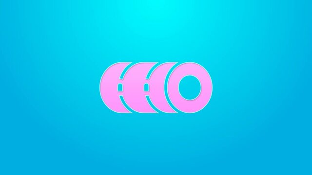 Pink line Blanket roll icon isolated on blue background. Camping roll mat. 4K Video motion graphic animation