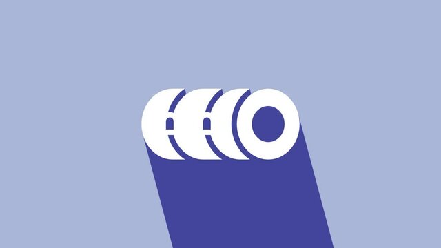 White Blanket roll icon isolated on purple background. Camping roll mat. 4K Video motion graphic animation