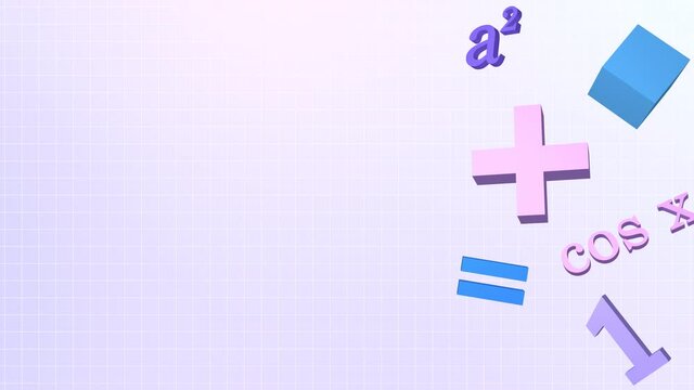 abstract math animation. loop background with flowing 3d elements and copy space. online learning, education, knowledge, school concept. banner or presentation template. mathematical signs stock video