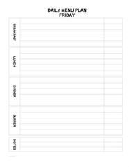 dayly menu plan for every day. family menu for today. minimalist list. Meal planner