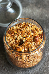 Organic homemade Granola or muesli with dried fruits and nuts.