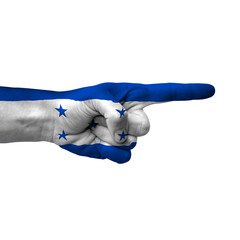 Hand pointing right side, honduras painted with flag as symbol of right direction, forward -...