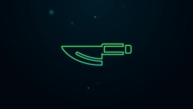 Glowing neon line Knife icon isolated on black background. Cutlery symbol. 4K Video motion graphic animation