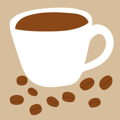Coffee cup whith coffee beans, doodle style, sketch illustration. Vector graphic