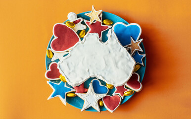 holiday celebration plate with australian patriotic sweets cookies and cake. Australia day background