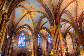 Fototapeta na wymiar Interiors of Matthias church in Fisherman bastion, Budapest, Hungary