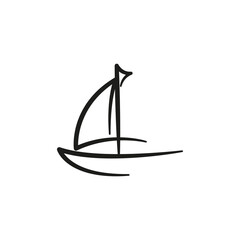 Sailboat linear vector design. Sailing ship icon on the sea. 