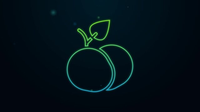 Glowing neon line Mango fruit icon isolated on black background. 4K Video motion graphic animation