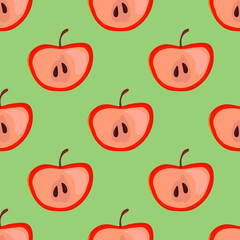 Apples seamless pattern. Illustration for fabric, wallpaper, wrapping paper, interior design. Hand drawn colored vector illustration