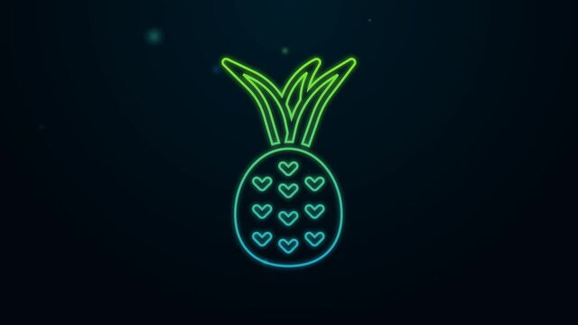 Glowing neon line Pineapple tropical fruit icon isolated on black background. 4K Video motion graphic animation