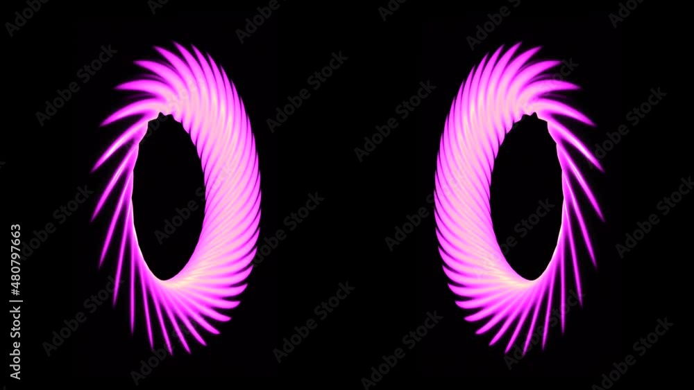 Poster spinning same size bagels. design. abstract rotating symmetric rings with striped surface isolated o