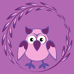 cartoon styled owl, drawing of a child. Design element. Birds - stylization