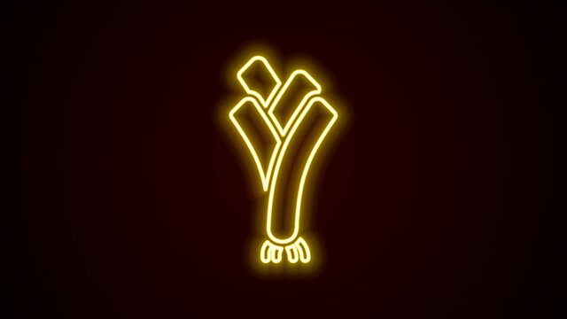 Glowing neon line Leek icon isolated on black background. 4K Video motion graphic animation