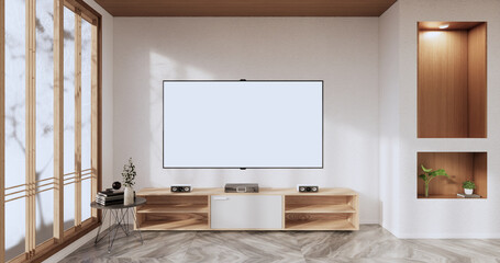 Tv Cabinet wooden design on white room interior modern style.3D rendering