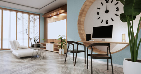 Beautiful, Mint tropical-style room, the rooms and the light shines from the sun into the room.3d rendering