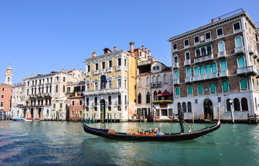 Venetian Gondola in Grand Canal of Venice, Italy.