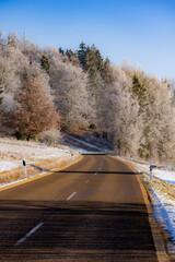 Road with Frozen tree in winter near Steinheim