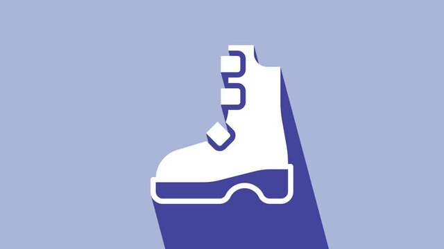 White Ancient viking boots icon isolated on purple background. Traditional clothes and accessories of past times. 4K Video motion graphic animation