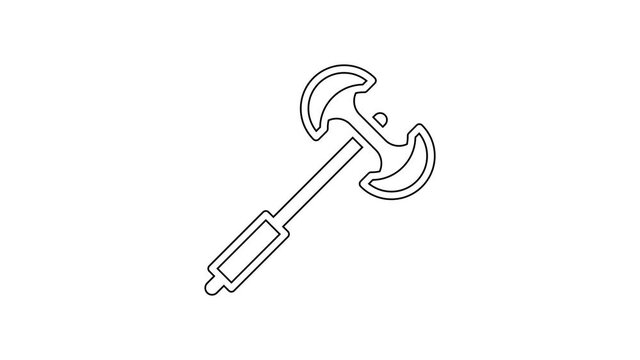 Black line Medieval poleaxe icon isolated on white background. 4K Video motion graphic animation