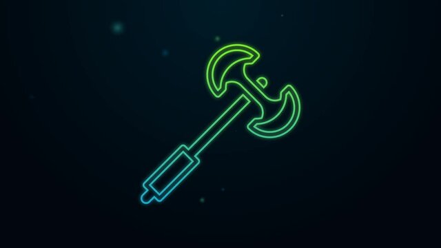 Glowing neon line Medieval poleaxe icon isolated on black background. 4K Video motion graphic animation